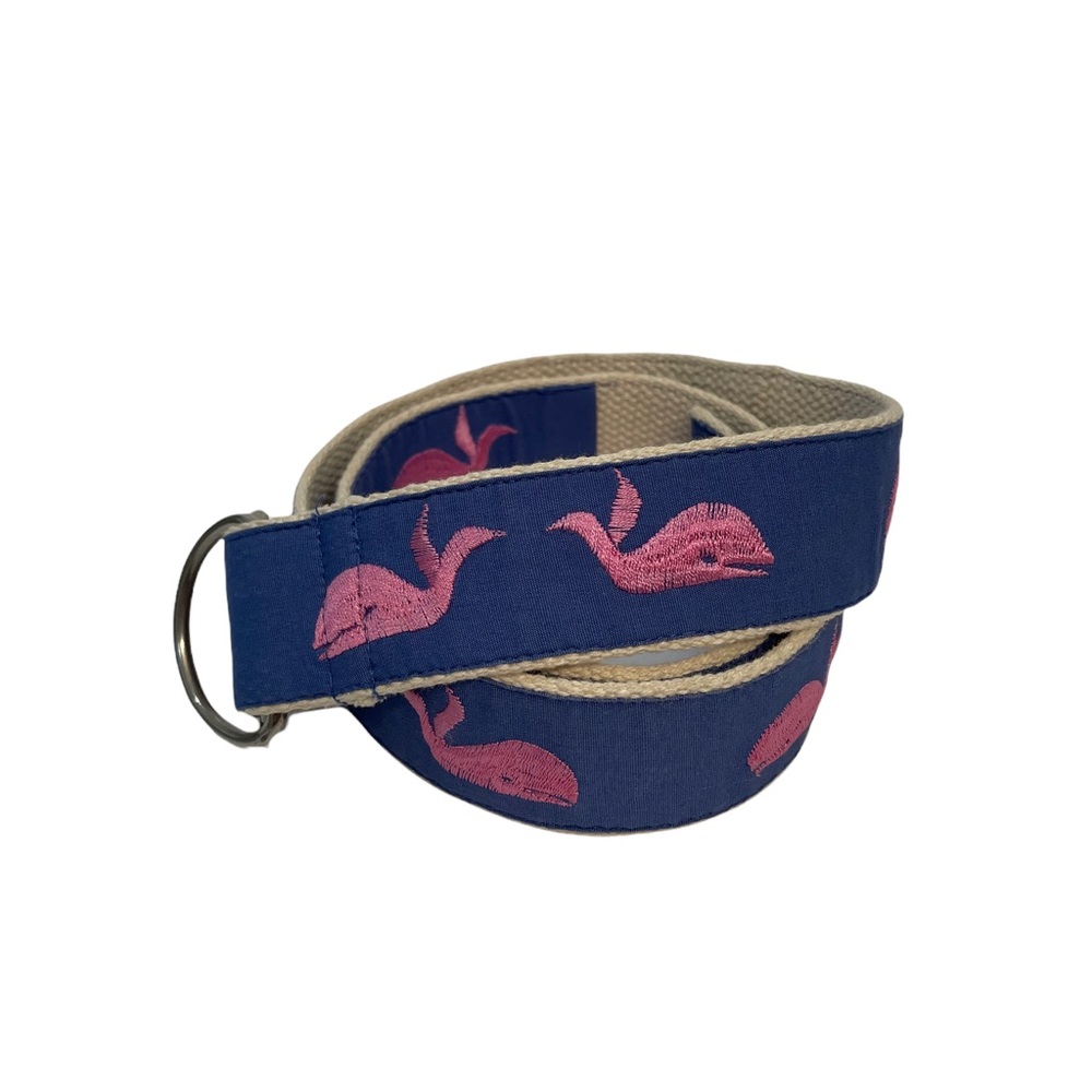 Lilypod Blue Pink Whale Silver D-Ring Webbed Belt